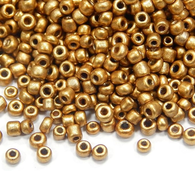 Perlin Glass Seed Beads 4mm 6/0 Round 1100pcs Mini Small Pony Spacer Beads Kit for Jewelry Making Earrings Bracelets Pendants Waist DIY Handmade (Gold Metallic Opaque)