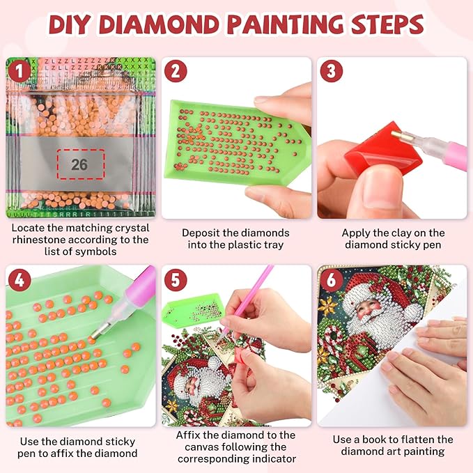 Bowetile Christmas Diamond Art Hanging Kits for Adults, Diamond Art Suncatchers Santa Claus, 5D Special Shape Diamond Painting Pendant Window Ornament Christmas Gifts for Home Door Wall Decor