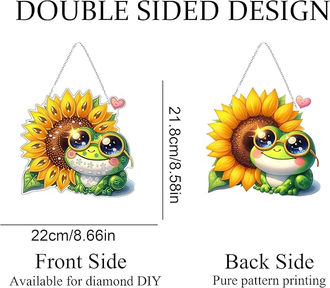 JJFox Diamond Art Hanging Kit for Adult,Special Shaped Rhinestone,Double Sided 5D DIY Acrylic Diamond Art Painting Window Pendants Home Garden Wall Hanging Kits Hanging Ornament (Frog)