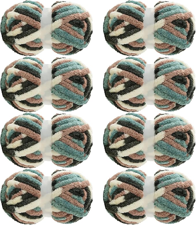 MABOZOO Tie Dye Chunky Yarn for Crocheting 8 Pack,Fluffy Jumbo Chenille Yarn,Soft Plush Yarn Bulky,Giant Thick Fuzzy Yarn for Hand Knitting or Arm Knitting,Green Multi (26 yds,8 oz Each Skein)