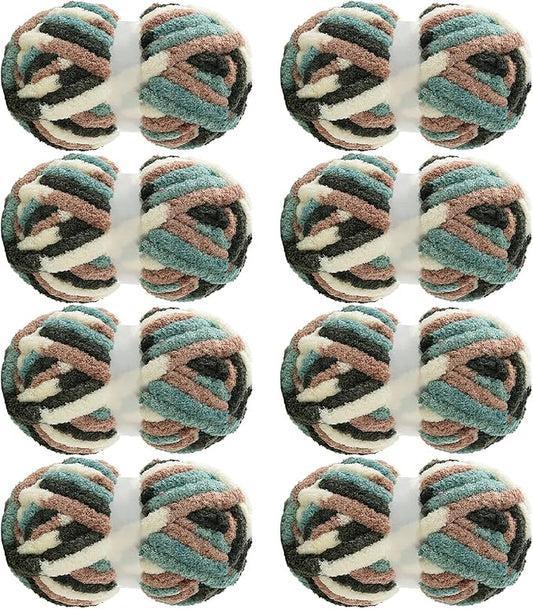 MABOZOO Tie Dye Chunky Yarn for Crocheting 8 Pack,Fluffy Jumbo Chenille Yarn,Soft Plush Yarn Bulky,Giant Thick Fuzzy Yarn for Hand Knitting or Arm Knitting,Green Multi (26 yds,8 oz Each Skein)
