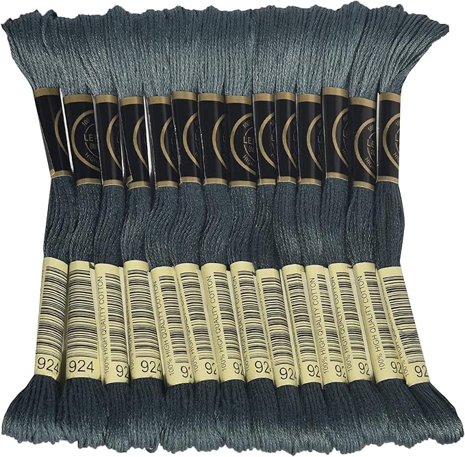 LE PAON Embroidery Floss, 14-Pack Six Strands 100% Long Staple Cotton Embroidery Thread, 8.7-Yard，Color Number：924, Very Dark Grey Green