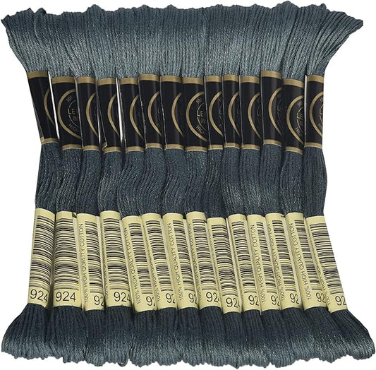 LE PAON Embroidery Floss, 14-Pack Six Strands 100% Long Staple Cotton Embroidery Thread, 8.7-Yard，Color Number：924, Very Dark Grey Green