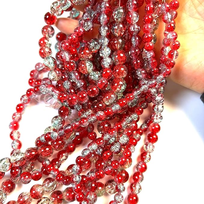 Glass Beads for Jewelry Making, 315Pcs Crackle Round 6/8/10mm Crystal Beads for Bracelet Craft Necklace Earring Making Wine Charms Wind Chimes, Red with Light Green Color