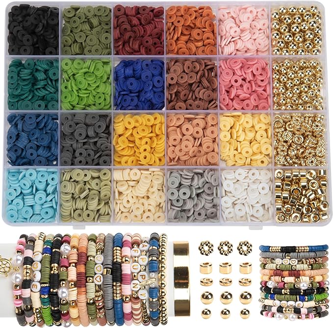 2590pcs Clay Beads for Bracelets Making, 20 Color Heishi Beads Polymer Clay Beads for Jewelry Making Supplies Charm, Friendship Bracelet Making Kit for Girl Women Adults?Earth Tone?