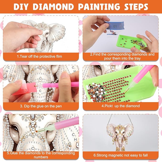 NAIMOER Diamond Art Hanging Kits for Adults Elephant, 5D Special Shaped Rhinestone, DIY Acrylic Diamond Art Painting Window Pendants Home Garden Wall Hanging Ornament Kits, Double Sided