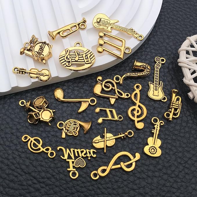 WOCRAFT 60pcs Antique Gold Music Bracelet Charms for Jewelry Making Sets DIY Necklace Bracelet Keychain Crafting Charms Kit Craft Supplies (SN894)