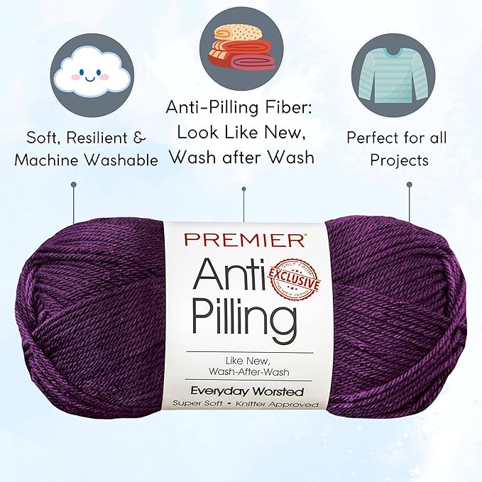 Premier Yarns Everyday Anti-Pilling Solid Aubergine DN100-10 (6-Skeins - Same Dye Lot) #4 Worsted Weight Acrylic Yarn for Crocheting and Knitting with Project Bag