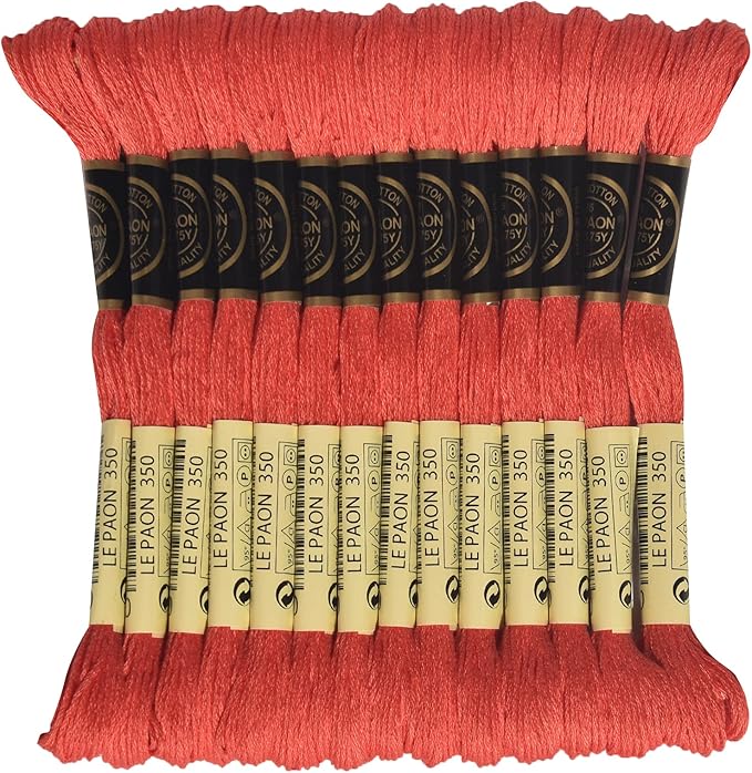 LE PAON Embroidery Floss, 14-Pack Six Strands 100% Long Staple Cotton Embroidery Thread, 8.7-Yard，Color Number：350, Medium Coral