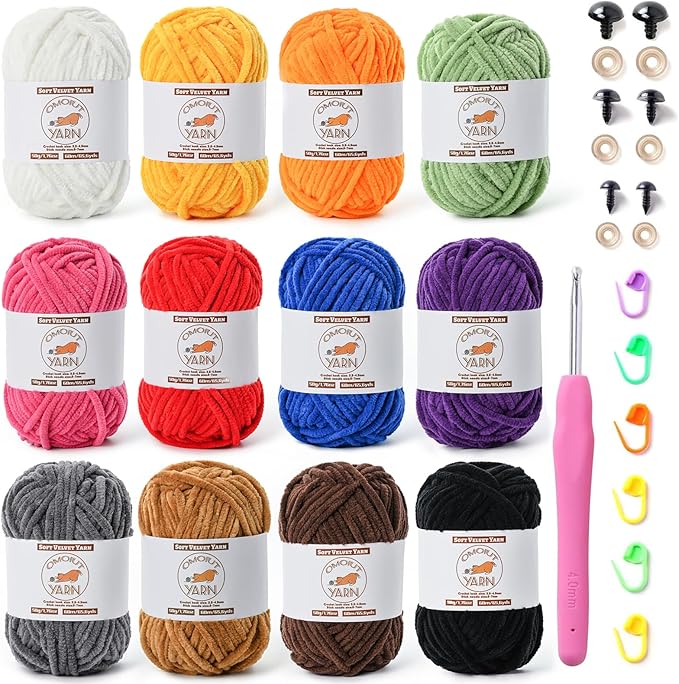 12 Pack Fluffy Velvet Yarn for Crocheting, Chunky Chenille Baby Yarn for Crocheting Soft Blanket, 787 yds Amigurumi Yarns for Knitting, Bulky Multicolored Crochet Yarns Set B