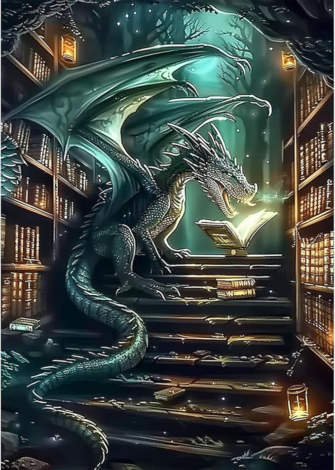 SENQAO Dragon Diamond Art Kits for Adults, Book Dragon Diamond Painting Kits for Beginners, 5D Book Diamonds Painting, DIY Full Drill Gem Art Crafts Kit Home Wall Decor Gifts 12x16 inch