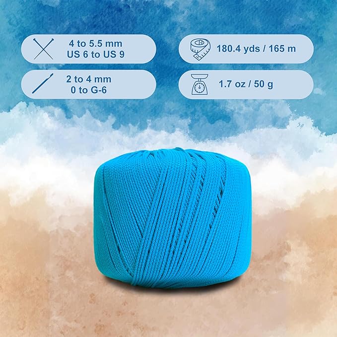 CIRCULO Seaside Yarn, Perfect for Beachwear, Bikinis & Cover-Ups, Quick-Drying & Lightweight, Fingering Weight, 100% Polyamide, 180.4 yds, 50g (6118 - Acqua)