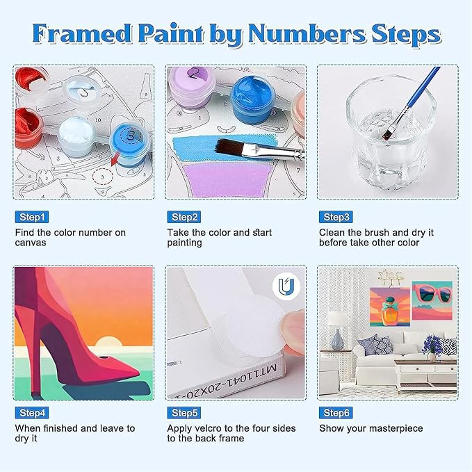 Canrichshop 6 Pack Framed Paint by Numbers Kit for Adults,Adult Paint-by-Number Kits on Canvas, DIY Oil Number Painting for Home Decor 8 x 8 inch
