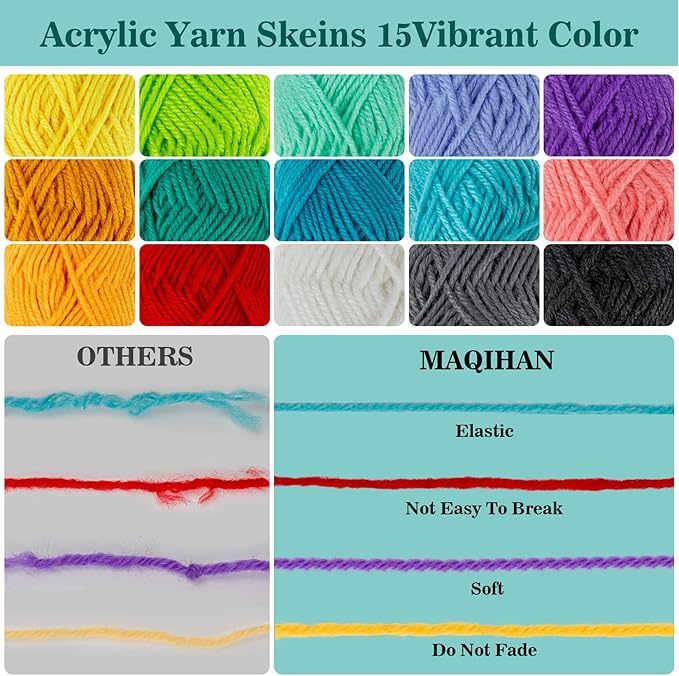 15x20g Acrylic Yarn for Crocheting - Soft Knitting Yarn for Crafts Multicolor Skeins for Crocheting DIY Bulk for Handicraft Knitting Scarves Ideal Gift for Beginners Adults