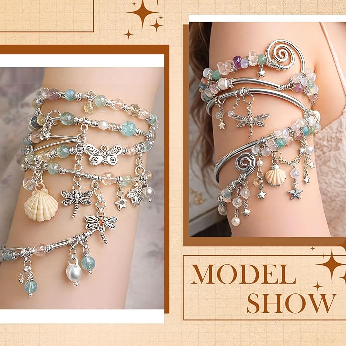 Jewelry Making Kit for Bracelet Necklace Arm Cuff Earring DIY Supplies, Butterfly Bee Charm Beads Fake Pearl Metal Wire