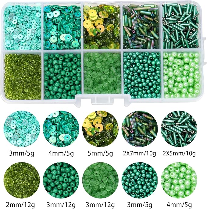 Assorted Bead for Jewelry Making, Glass Seed Bugle Tube Beads Loose Sequins Multiple Sizes for Crafts Sewing Jewelry Making