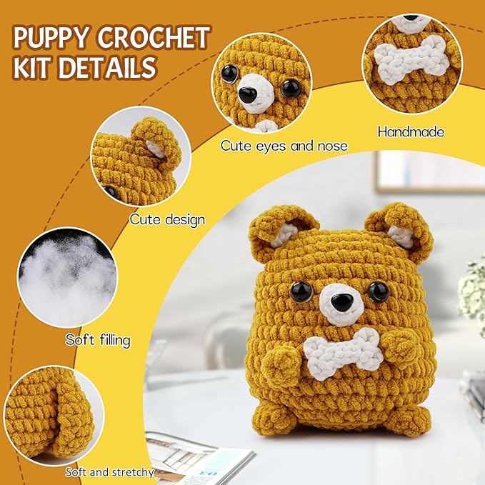 Vanttokeey Crochet Kit for Beginners, Animal Amigurumi Crochet Kits Included, Step-by-Step Video Tutorials, Beginner Crochet Kit for Adults and Kids, DIY Easy Crochet Crafts (Puppy)