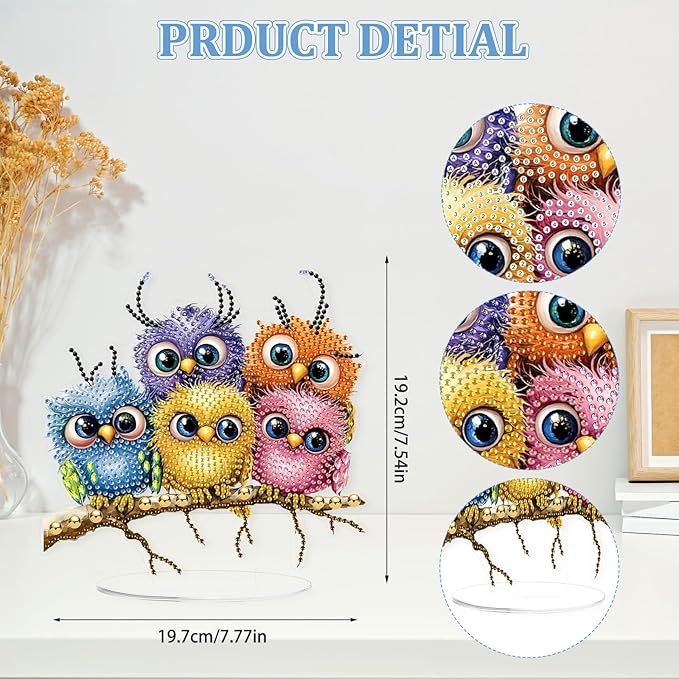 KEYIFA Diamond Painting Desktop Ornament, DIY Colorful Bird Diamond Art for Adults Beginner, Gem Arts Table Decor Special Shaped Rhinestone Crafts Home Desk Decoration Gift, Double Sided