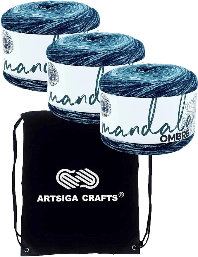 Lion Brand Mandala Ombre Harmony 551-204 (3-Skeins - Same Dye Lot) Worsted Medium #4 Acrylic Yarn for Crocheting and Knitting with Project Bag