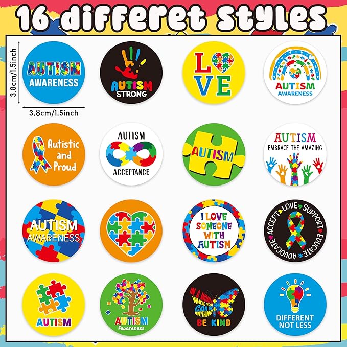 beyumi autism awareness roll stickers - 1000pcs autism awareness sticker in 2 rolls waterproof vinyl puzzle pieces ribbon decal fundraiser event laptop bottle notebook luggage gift decor for kids teen