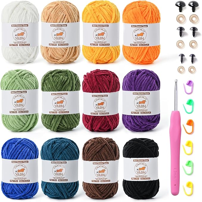 12 Pack Fluffy Velvet Yarn for Crocheting, Chunky Chenille Baby Yarn for Crocheting Soft Blanket, 787 yds Amigurumi Yarns for Knitting, Bulky Multicolored Crochet Yarns Set E