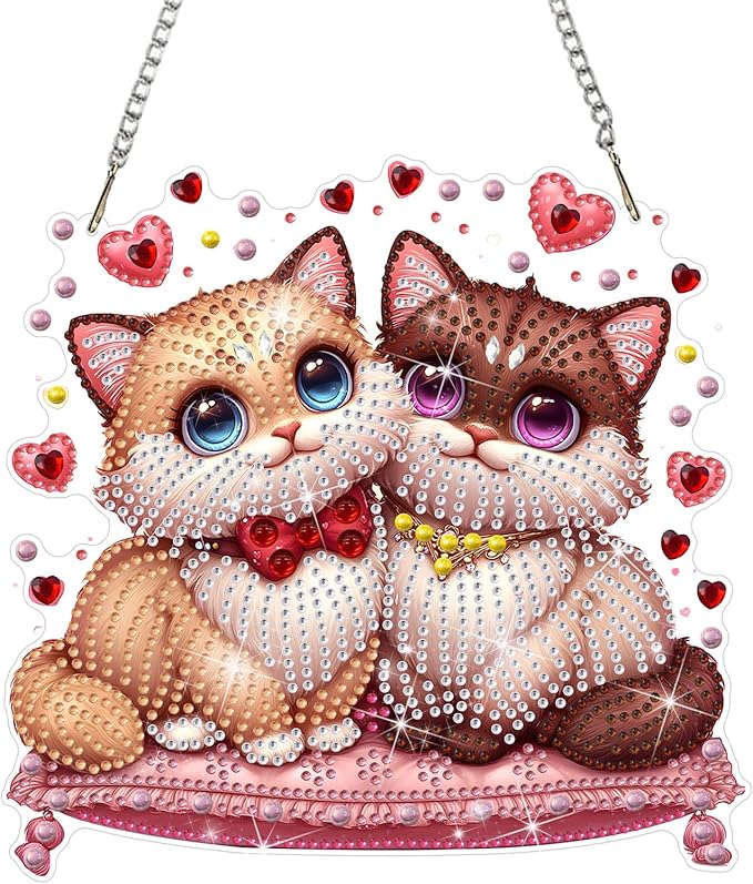 DOMROM Cat Diamond Art Hanging Kits for Adults Beginners, Special Shaped Crystal Diamond Painting Cat Pendant, DIY Diamond Art Suncatchers Animal for Home Garden Wall Decor Gift