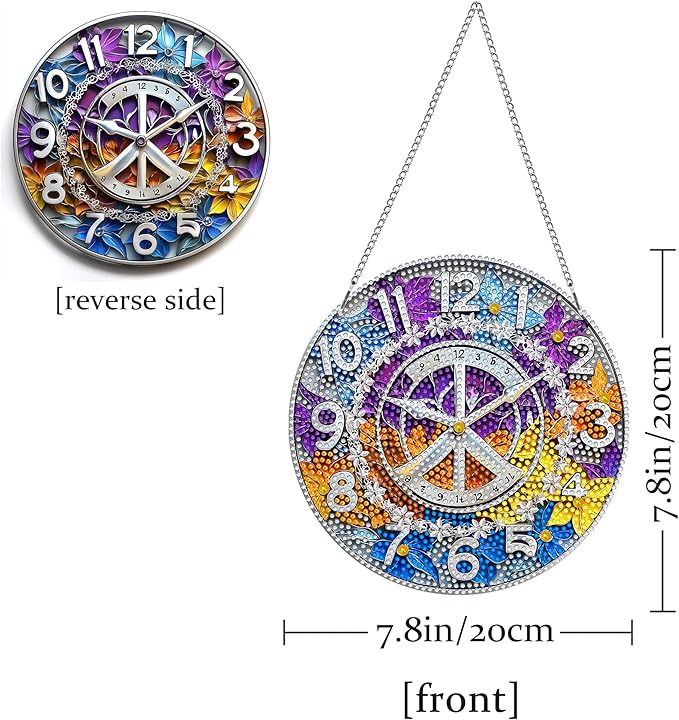 Hanging Diamond Art Kits for Adults Clock – 8x8 Inch Double-Sided Acrylic Board DIY Crystal Diamond Suncatcher Pendant, Sparkling Home Wall or Window Decoration Handmade Gift