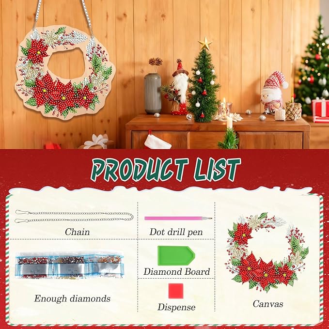 EMIEAUFG Christmas Diamond Art Hanging Kit for Adult, Xmas Garland Diamond Art Pendants, Double Sided Acrylic & 5D Special Shaped Rhinestone, Christmas DIY Ornament for Window Home Wall Decor