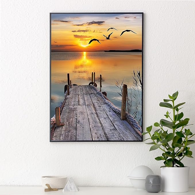 Yezavesu Sunset Diamond Art Kits for Adults, Landscape Diamond Painting Kit for Beginners, 5D DIY Round Full Drill Painting with Gem Art Craft Kits for Home Wall Decor 12x16 Inch