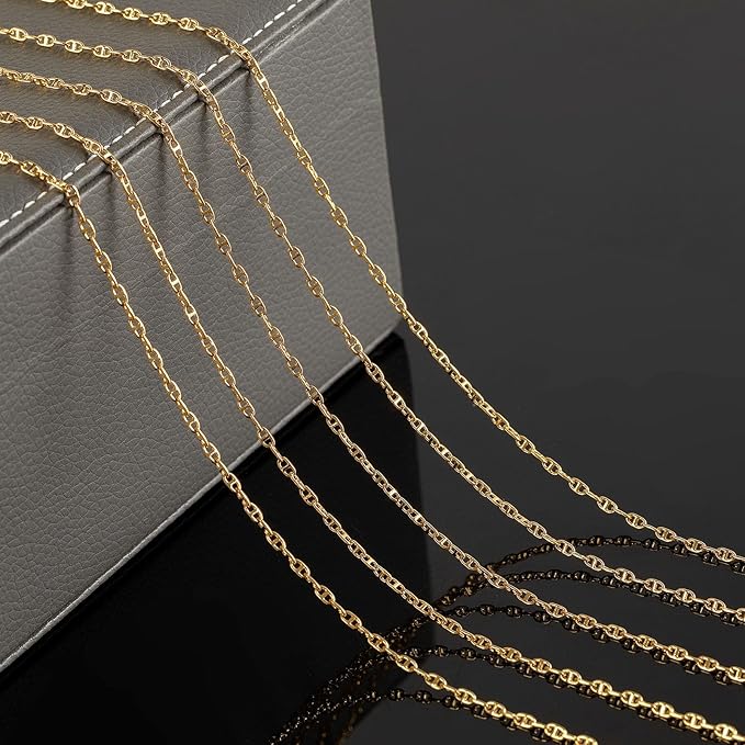 YOUBEIYEE 16.4 Feet Light Gold Jewelry Chain Bulk 18K Gold Plated Brass Chain Tiny Pig Nose Chain Necklace DIY Jewelry Chain Roll with Jump Rings and Lobster Clasps