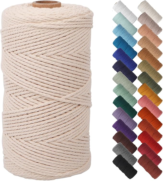NOANTA Natural Macrame Cord 2mm x 220yards, Colored Macrame Rope, 3 Strand Twisted Cotton Rope Macrame Yarn, Colorful Cotton Craft Cord for Wall Hanging, Plant Hangers, Crafts, Knitting