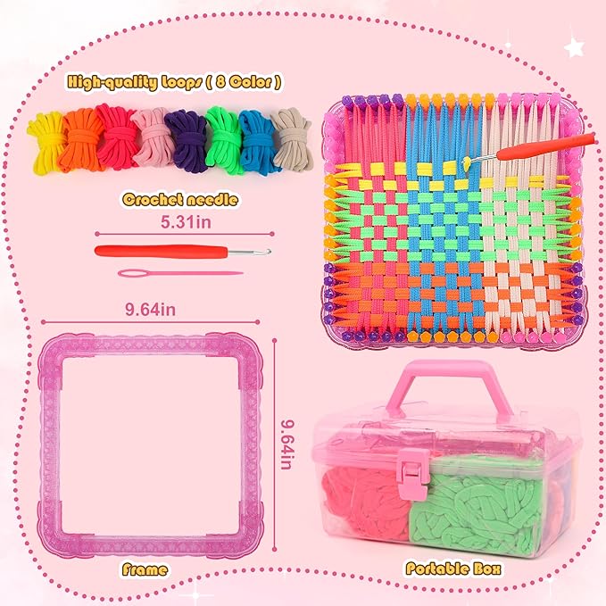 Weaving Loom Kit Toys Crafts Arts and Crafts for Girls Ages 6-8-12 Potholder Loops Toys for Girls and Adults - Knitting Loom Set Pot Holder Weaving Kits and Birthday Gifts for 7 9 10 11 Years Old