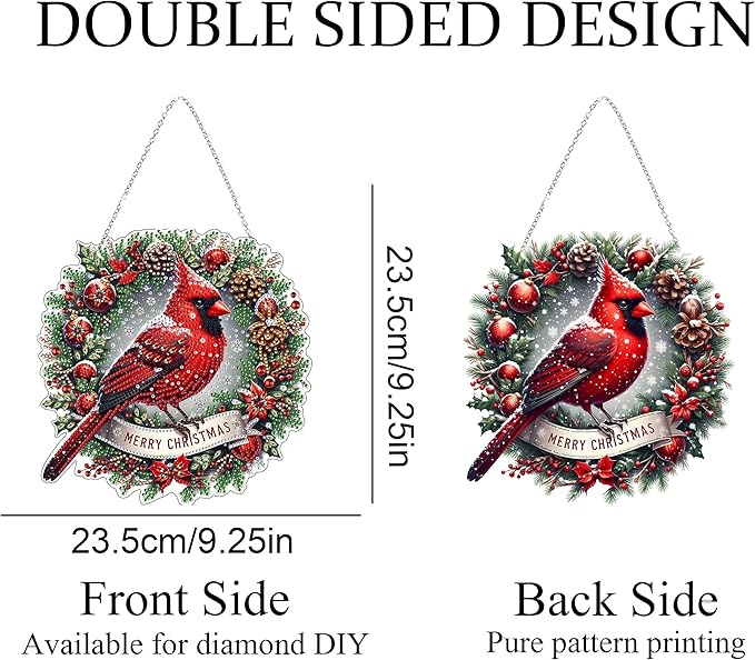 JJFox Diamond Art Hanging Kit for Adult,Special Shaped Rhinestone,DIY Acrylic 5D Diamond Art Painting Window Pendants Home Garden Wall Hanging Kits Hanging Ornament,Double Sided. (Christmas Cardinal)
