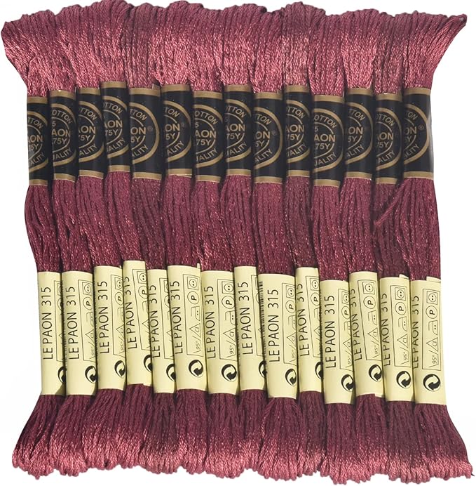 LE PAON Embroidery Floss, 14-Pack Six Strands 100% Long Staple Cotton Embroidery Thread, 8.7-Yard，Color Number：315, Dark Antique Mauve