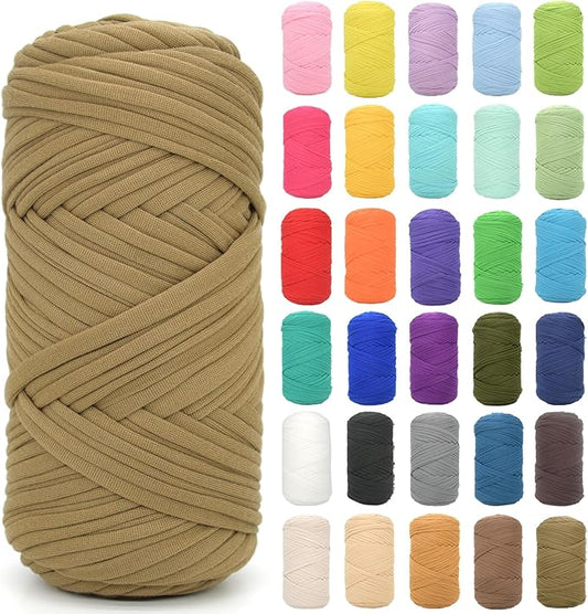 Tshirt Yarn for Crocheting,Dark Khaki T Shirt Chunky Elastic Fabric Thick T-Shirt Crochet Yarn for Beginners Crocheting Hand Knitting Bag/Basket/Coasters/DIY Crafts/Home Decor 200G(Dark Khaki