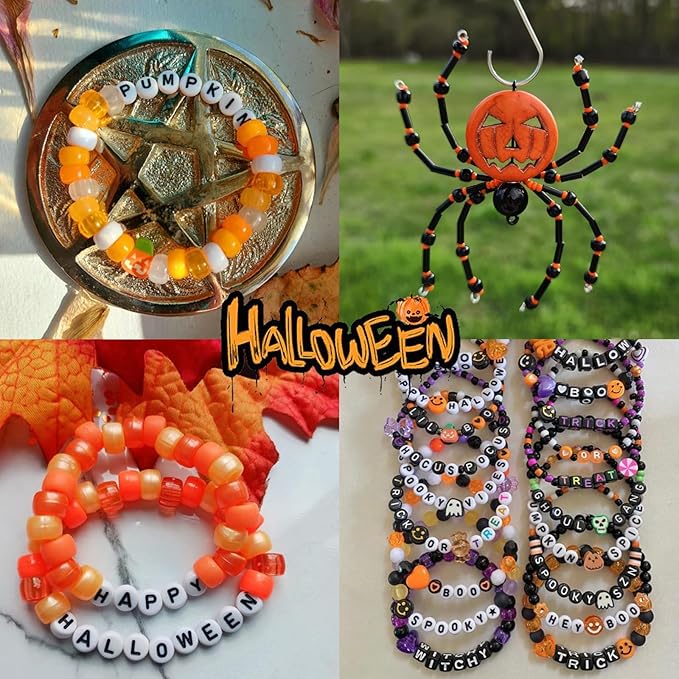 megoogo 1000pcs halloween pony beads plastic round bead diy craft beads bracelets making hair beads for braids party decoration supplies