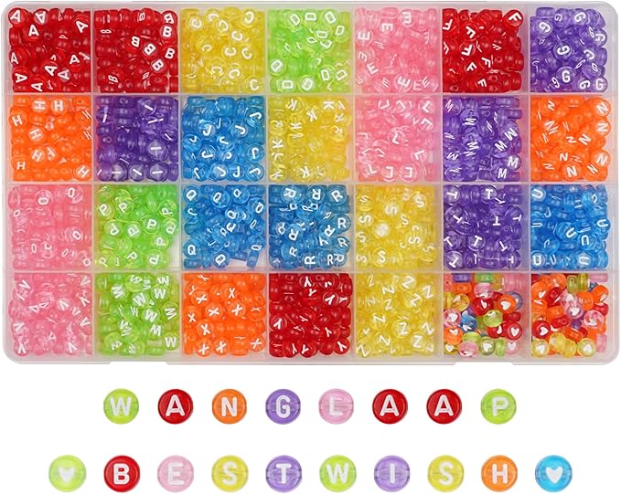 1450Pcs Colorful Clear Letter Beads Acrylic 4x7mm Round, Alphabet A-Z (Extra for Vowel Letter) and White Heart Beads for Bracelets Necklaces Jewelry Making (Clear, 4x7mm)