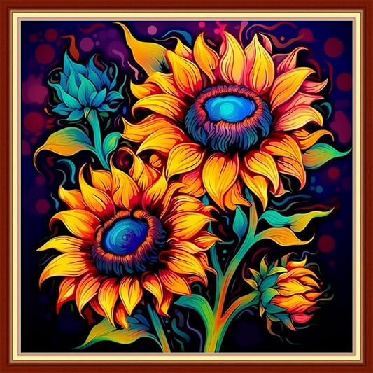 Redxing Stamped Cross Stitch Kits Embroidery kit for Beginners Adults Full Range of Embroidery Patterns Starter Kits DIY Printed Cross Stitch Kits Needlepoint Kits 11CT-Magic Sunflower 18x18 inchs