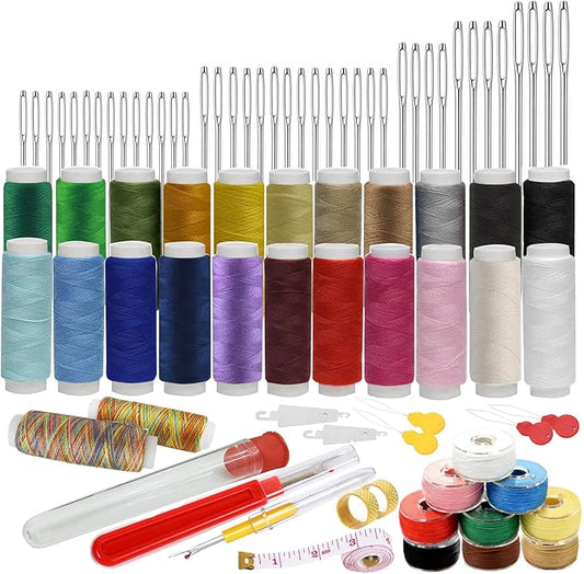 84PCS Sewing Kit 5 Size Big Eye Stainless Steel Needles for Hand Sewing Needle and Thread Kit with Threaders, Bobbins,Thimbles,Seam Rippers Accessories and Supplies Tools for Adults Beginners
