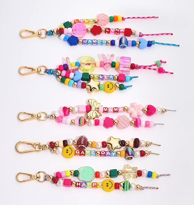 RepaTime Beaded Bag Charm Kit丨Keychain Making Kit丨DIY Jewelry Making Kit丨Acrylic Bag Charm Beads 丨Key Chain Supplies Crafts Accessoriess丨Girls Christmas Gifts,Party,Family Activity for All Ages
