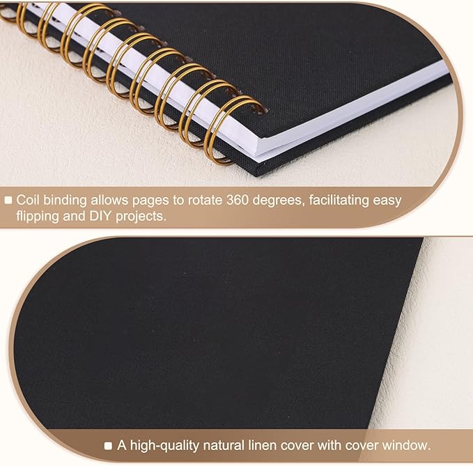 Scrapbook Photo Album 8x8 Inches 40 Pages Hardcover Kraft Paper Linen Cover Scrap Book Memory Book DIY Scrapbook Albums for Wedding Baby Boyfriend Travel Anniversary Family, Black