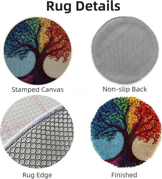 Latch Hook Rug Kit Abstract Colorful Tree Easy for Beginners Round Shape Carpet Crochet Yarn Craft Mini Rug DIY Hook and Latch Little Tapestry for Home Decor 30x30cm(3)