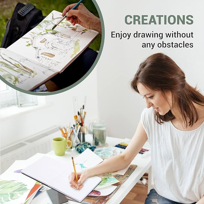 Hardcover Sketchbook for Drawing, Watercolor Sketchbook Square Book with 200 GSM Thick Drawing Paper, 192 Pages/96 Sheets Sketch Pad for Adults and Kids, Art Journal for Beginners Artists, Green