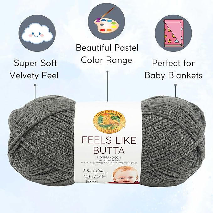 Lion Brand Feels Like Butta Charcoal 215-150 (6-Skeins - Same Dye Lot) Worsted Medium #4 Polyester Yarn for Crocheting and Knitting with Project Bag