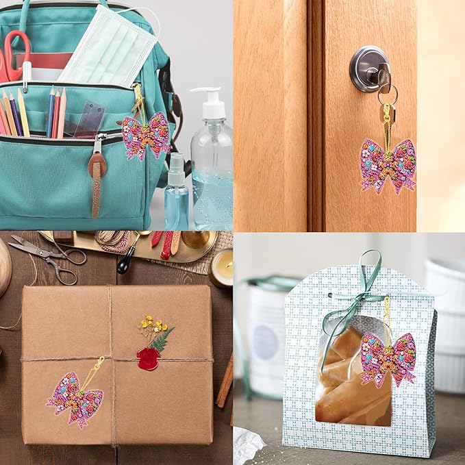 Masendp Adult Diamond Art Hanging Double Sided Kit, Special Shape Rhinestone Bow Gingerbread Man, DIY Acrylic 5D Diamond Art Painting Window Pendant Home Garden Wall Mounting Kit Hanging Ornament.