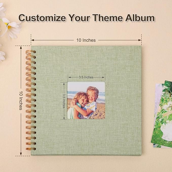 Scrapbook Photo Album 10x10 Inches 80 Pages Hardcover Kraft Paper Linen Cover Scrap Book Memory Book DIY Scrapbook Albums for Wedding Baby Boyfriend Travel Anniversary Family, GreenGrass