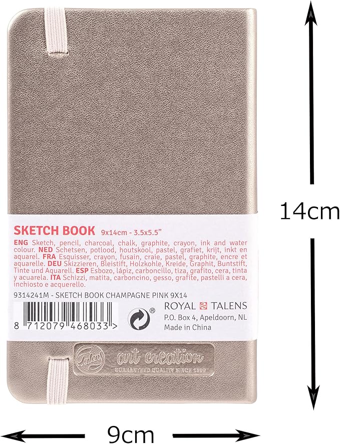Talens Art Creation T9314-241M 454461 Talens Art Creation Sketchbook, Drawing Notebook, 3.5 x 5.5 inches (9 x 14 cm), Pink Champagne, 4.9 oz/yd² Thick, 5.9 oz/yd² (140 g/m2), Fine Acid-Free Paper, 80