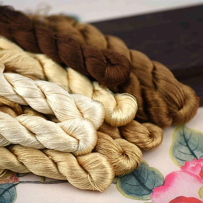 Natural 100% Silk Thread, Handmade Embroidery Thread Silk Floss 9 Colors 110m Each (62)
