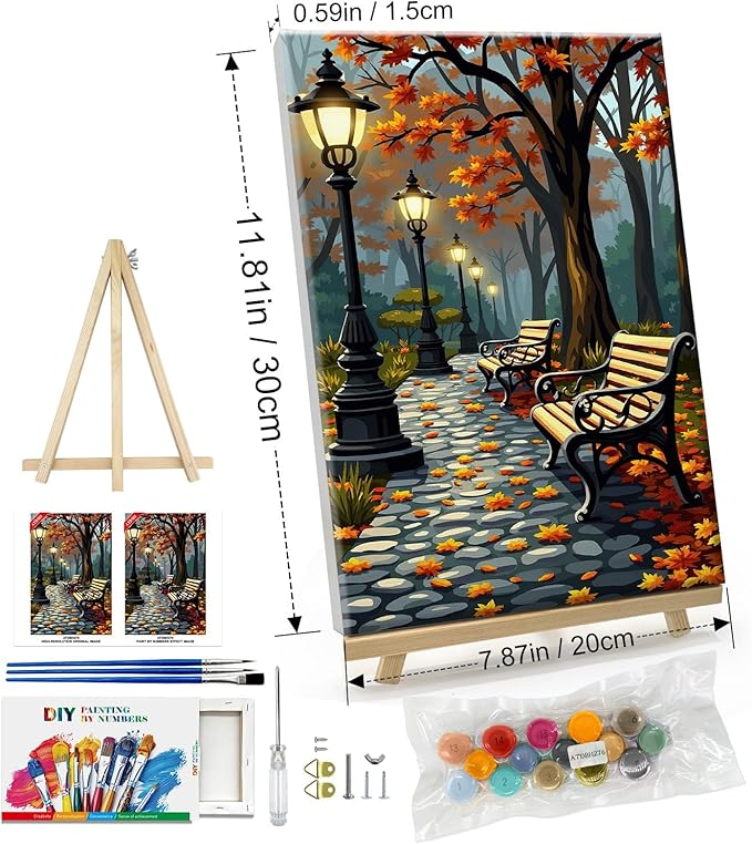 ATDMS Paint by Numbers Kit for Adults with Frame Autumn Landscape Paint by Number with Easel Forest Adult Paint by Number Kits Framed Canvas DIY Acrylic Oil Painting kits for Home Wall Decor 8x12 Inch