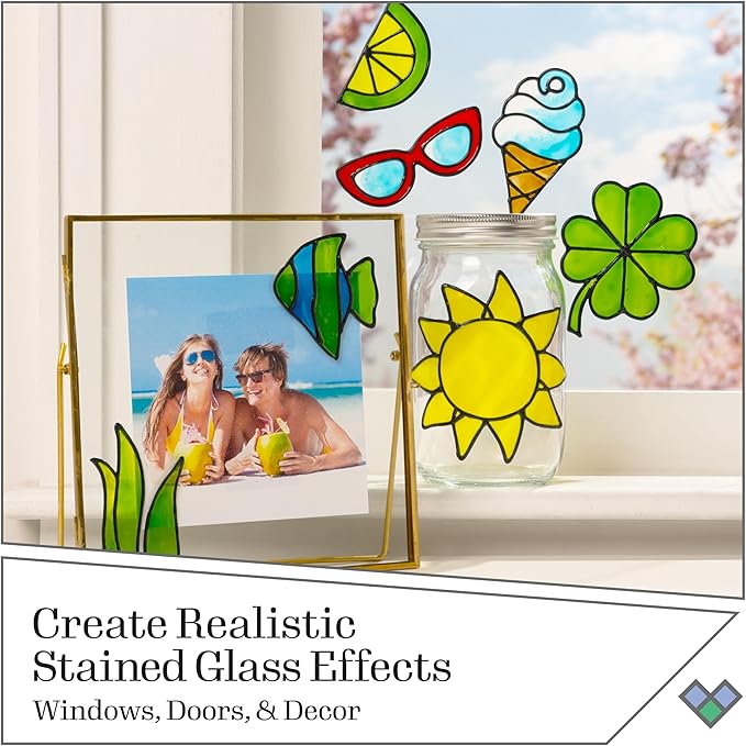 Gallery Glass Window Cling Art Kit, 10 Piece Set Including 3 Pattern Sheets, 6 Stained Glass Colors and 1 Liquid Leading, PRMGGCLING24